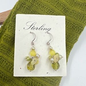 Peridot, Pearls, Cat’s eye chrysoberyl & lemon jade Sterling Silver Earrings